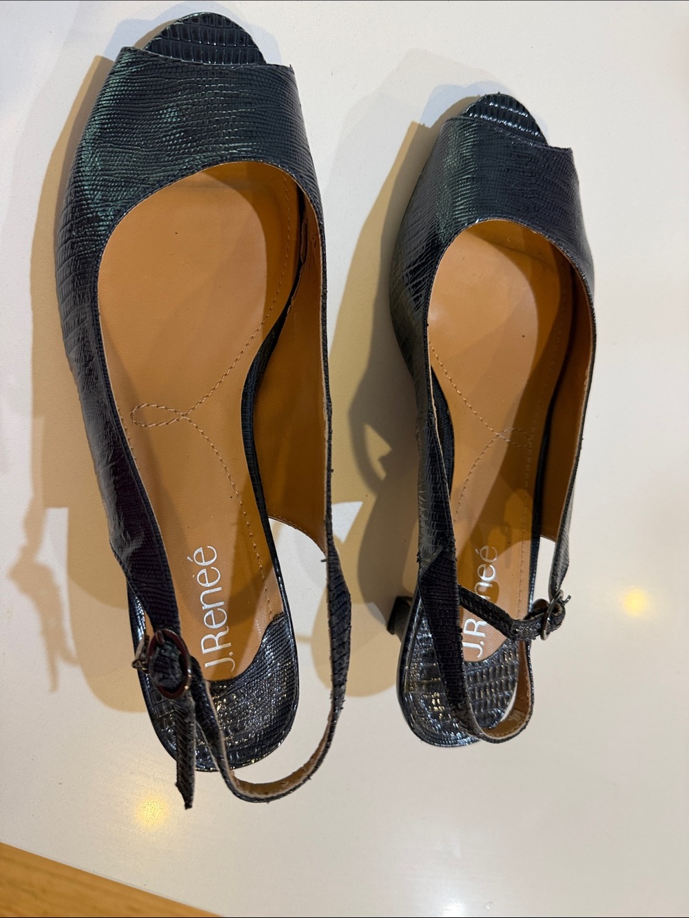 J.Renee Black Textured Peep-Toe Slingbacks